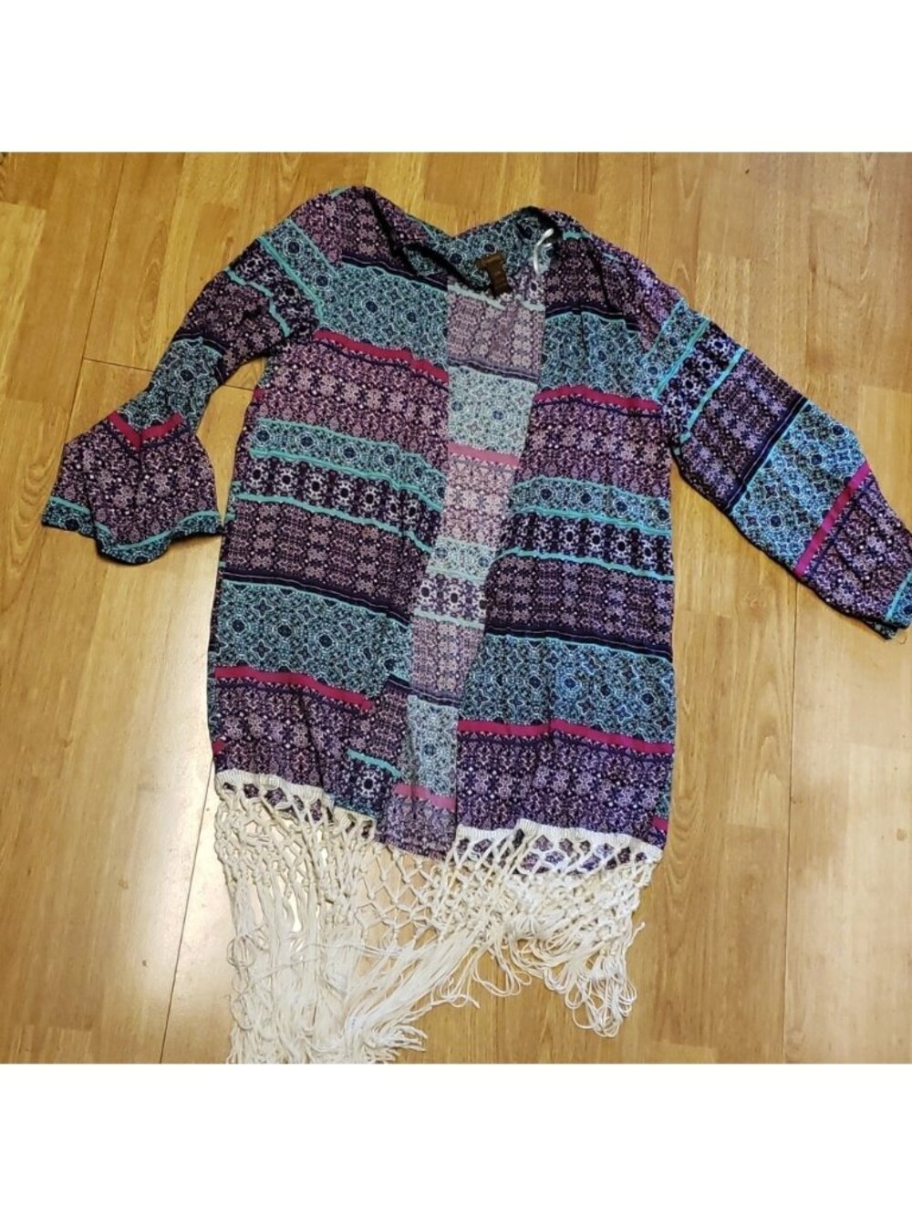 Copper Key fringed boho kimono sz S/M
